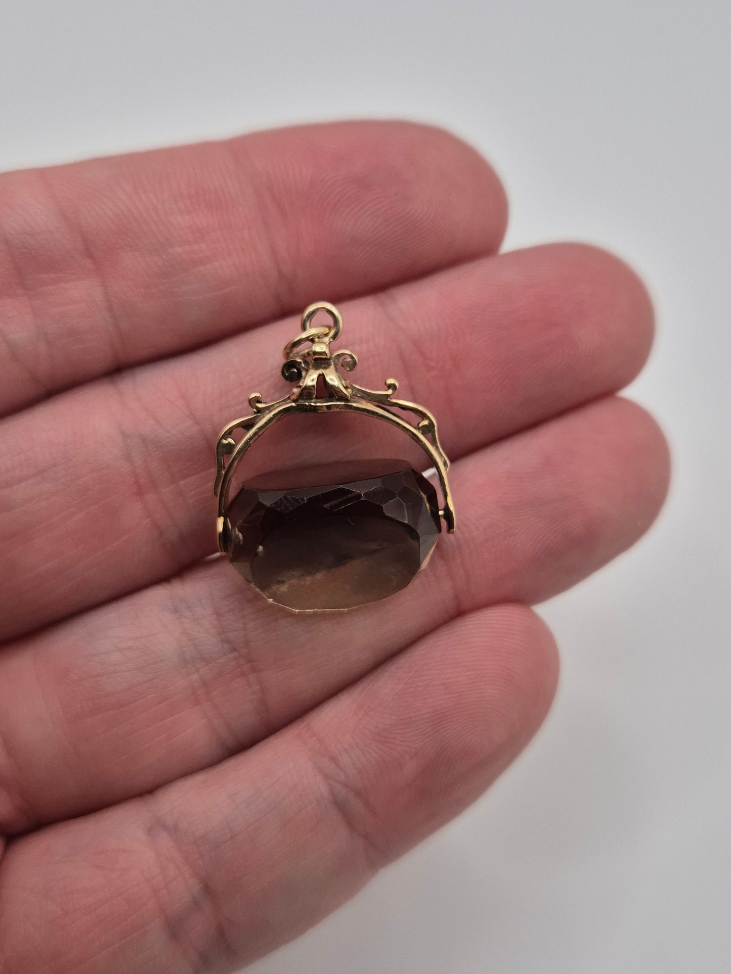 9ct gold smokey quartz fob pendant