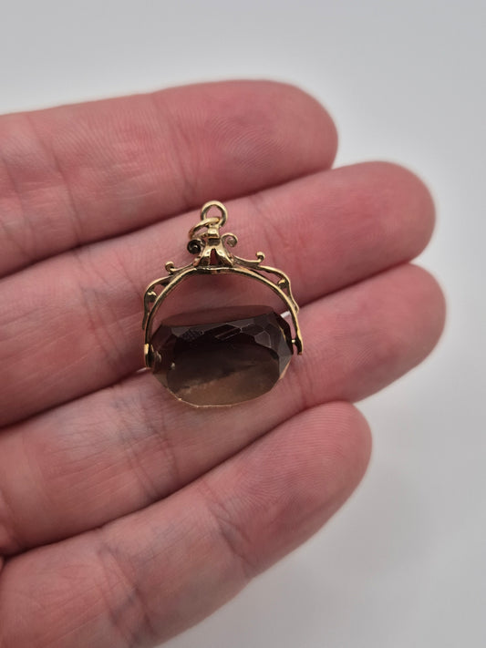 9ct gold smokey quartz fob pendant