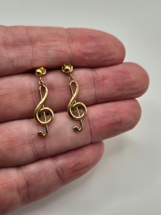 9ct gold treble clef earrings