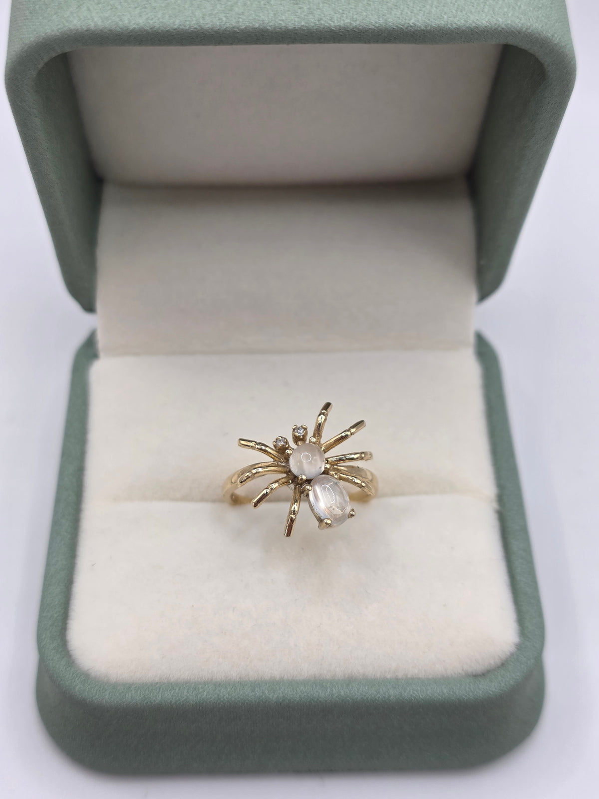9ct gold moonstone and diamond spider ring