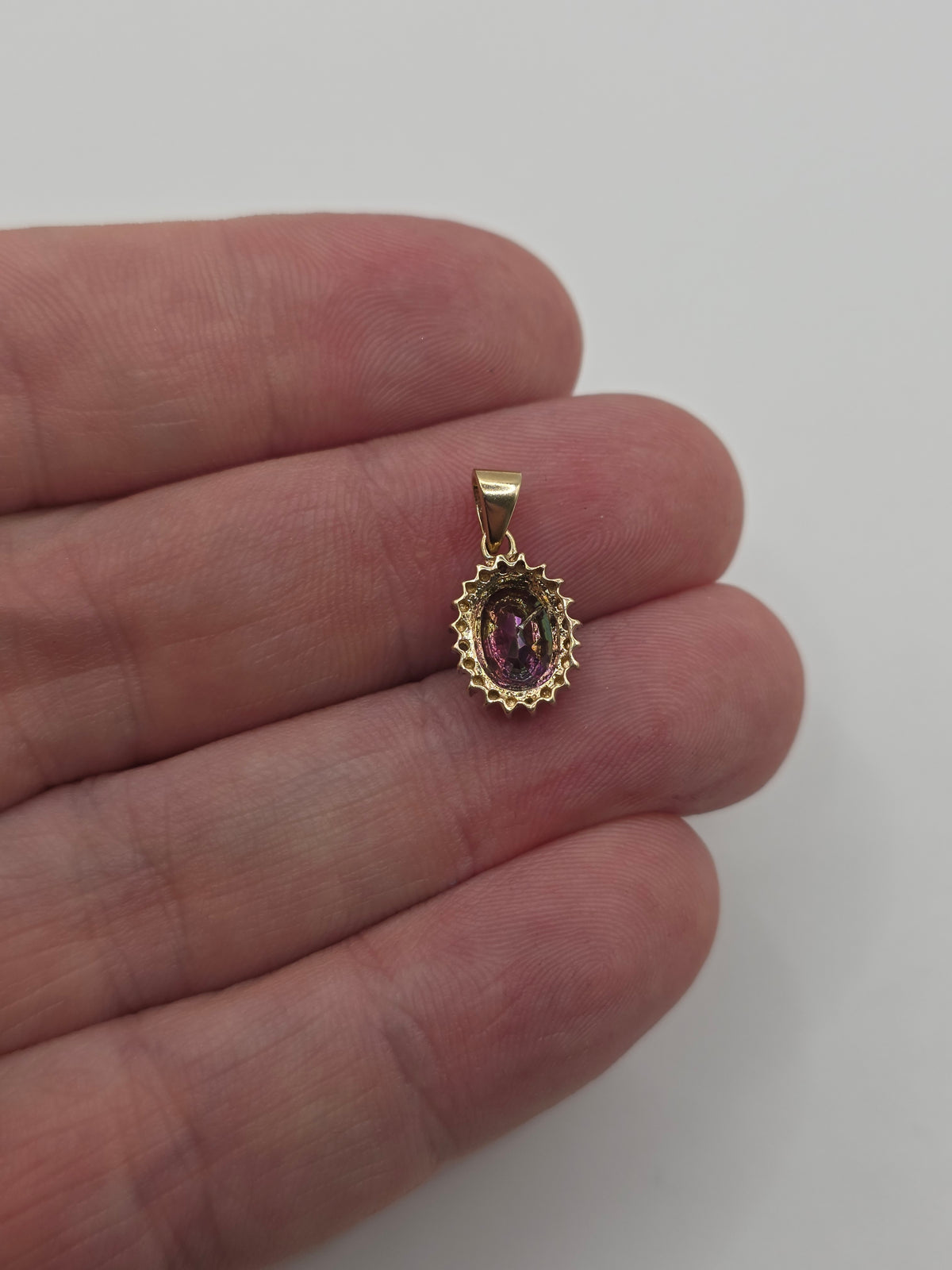 9ct gold mystic topaz and diamond pendant