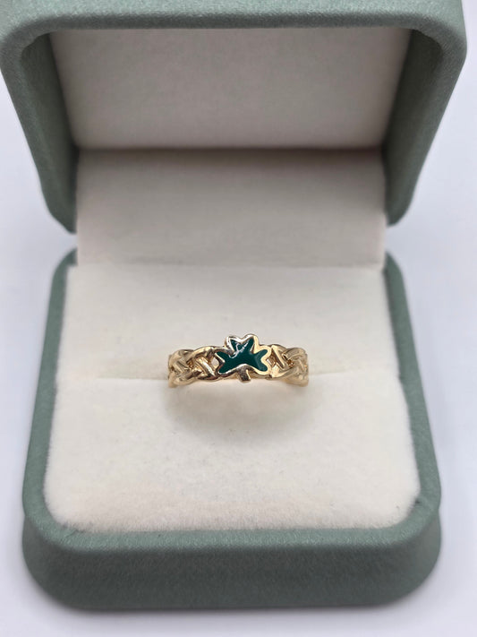 9ct gold enamel shamrock ring