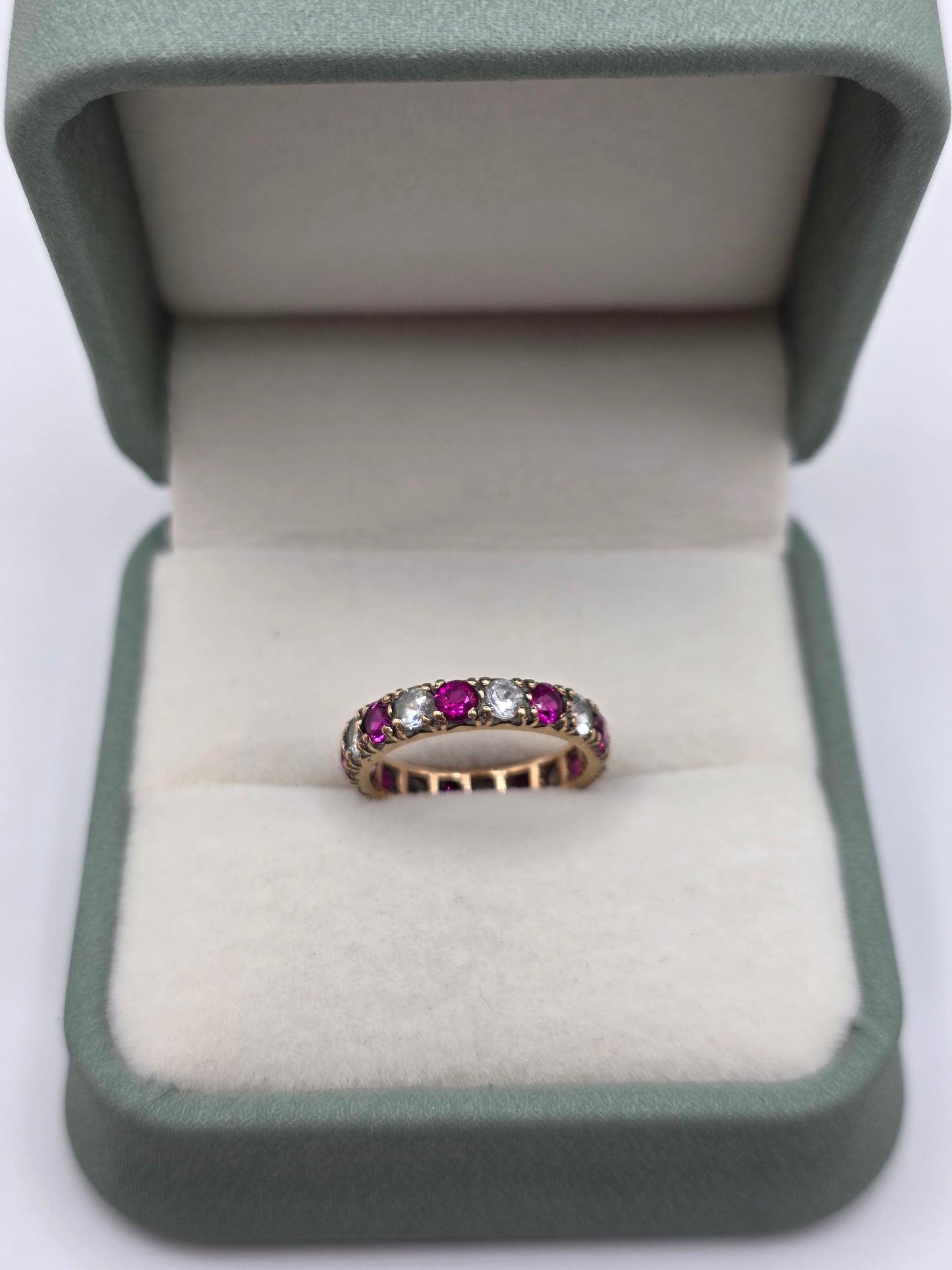 Eternity 9ct gold synthetic ruby and cz ring