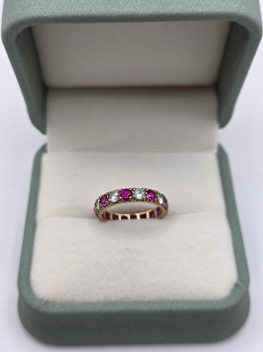 Eternity 9ct gold synthetic ruby and cz ring