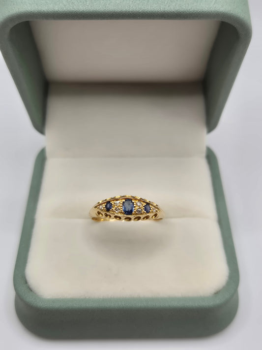 18ct gold sapphire and diamond gypsy ring