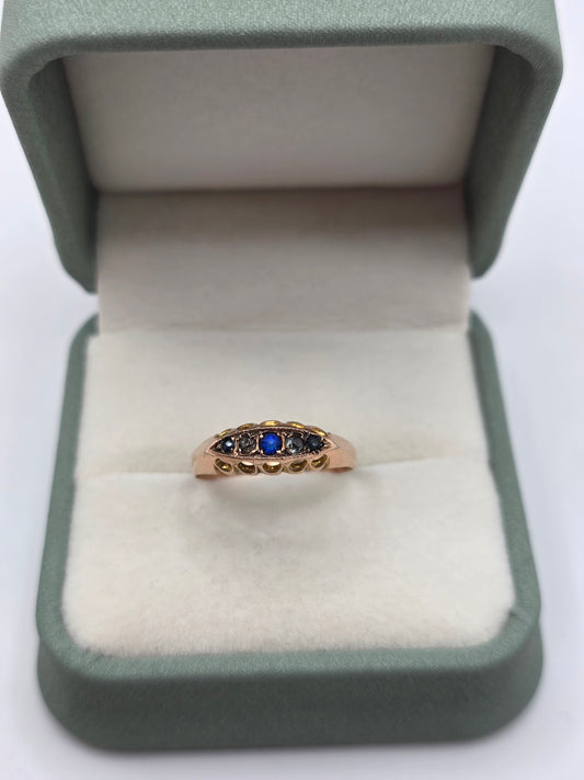 9ct rose gold sapphire and paste gypsy ring