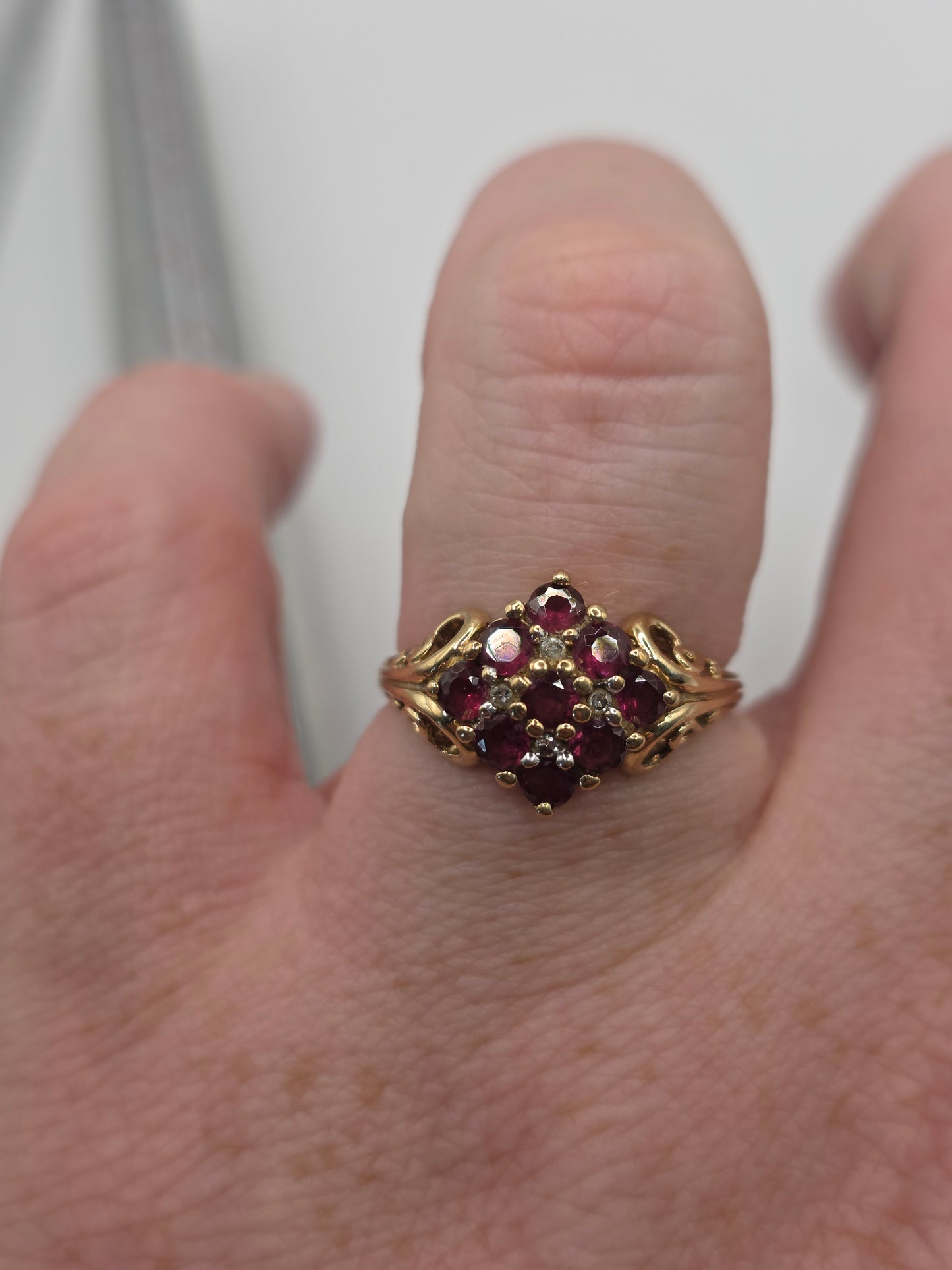 9ct gold almandine garnet and diamond ring