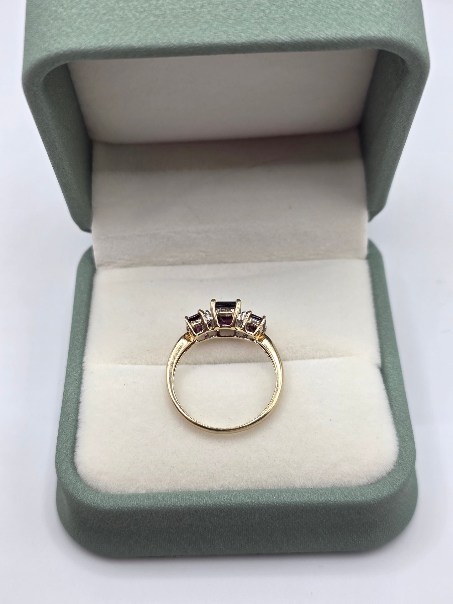 9ct gold rhodolite garnet and diamond ring