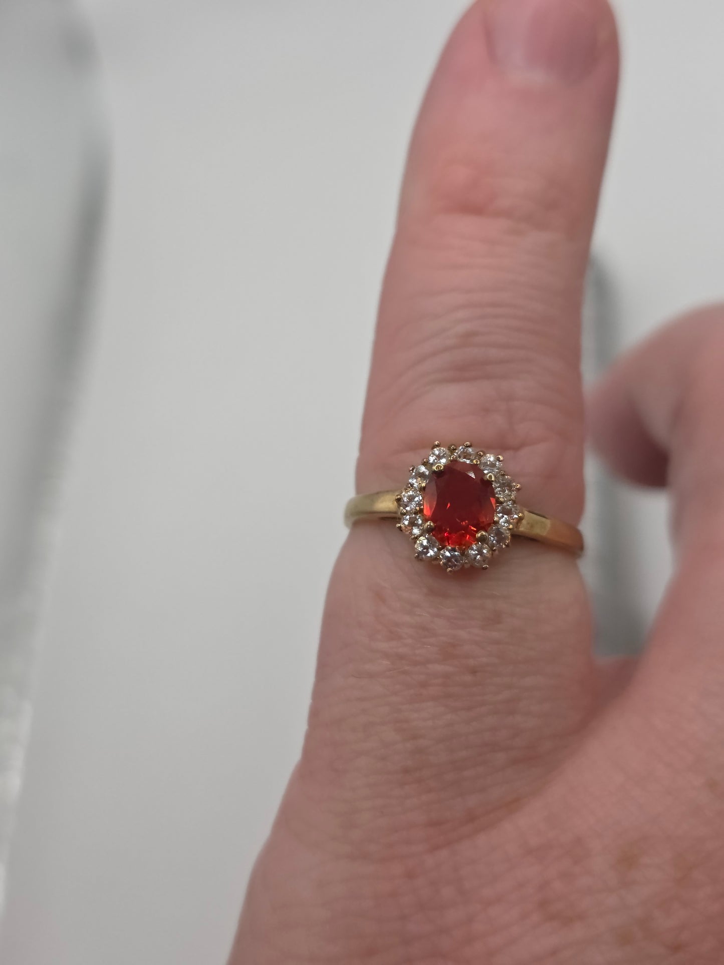 9ct gold fire opal and spinel ring
