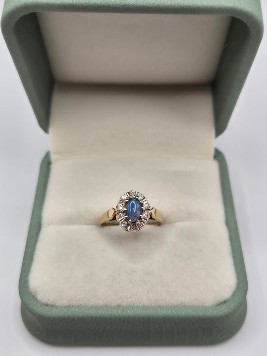 9ct gold black opal and diamond ring