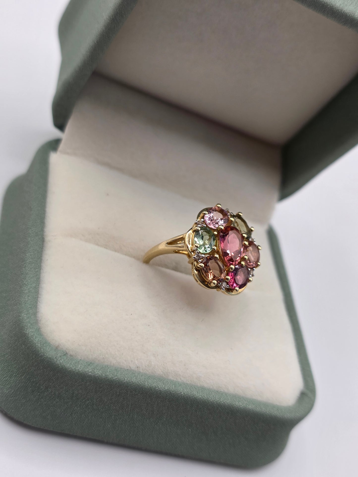 9ct gold rainbow tourmaline ring