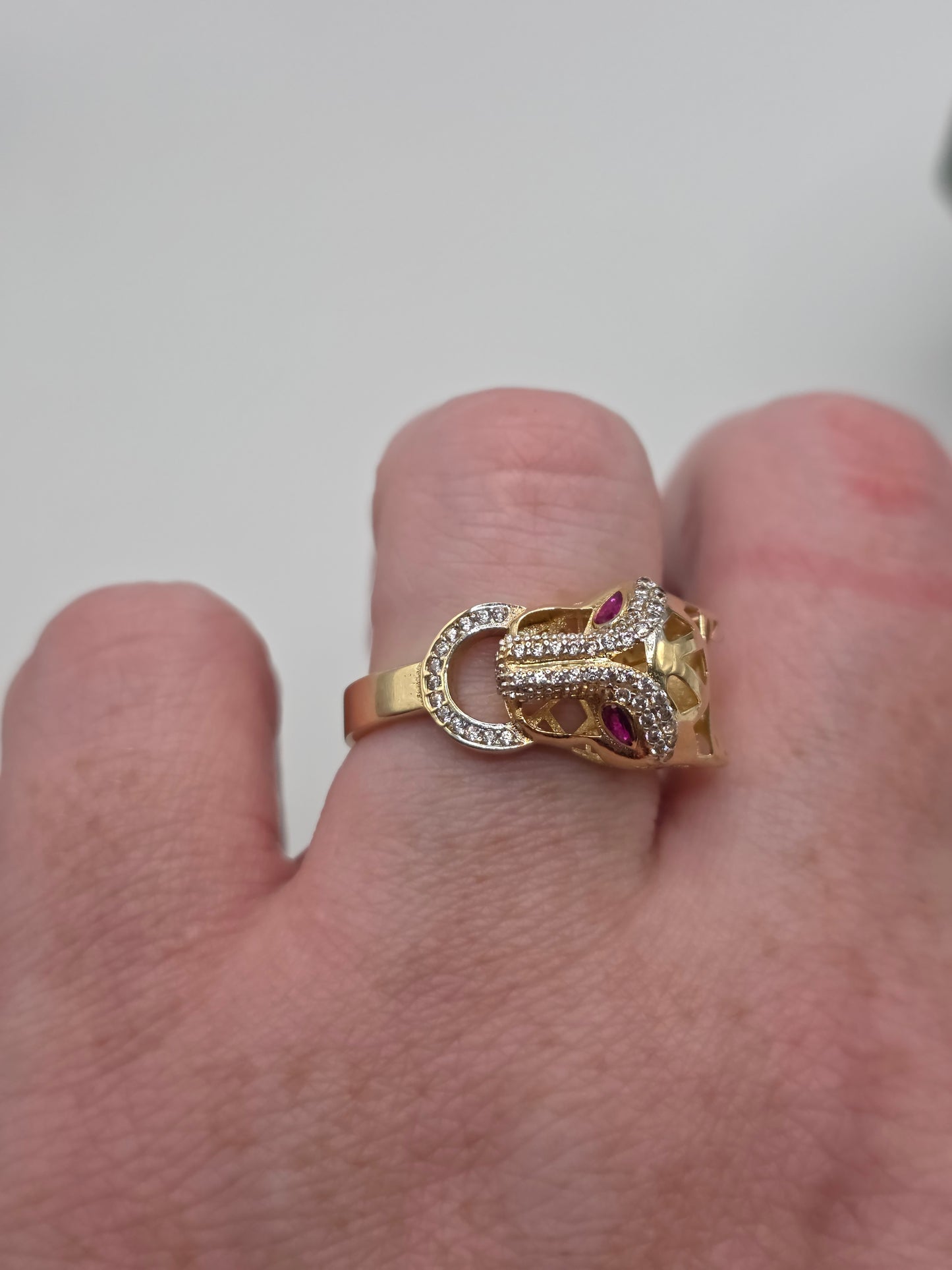 14ct gold ruby and cz panther ring