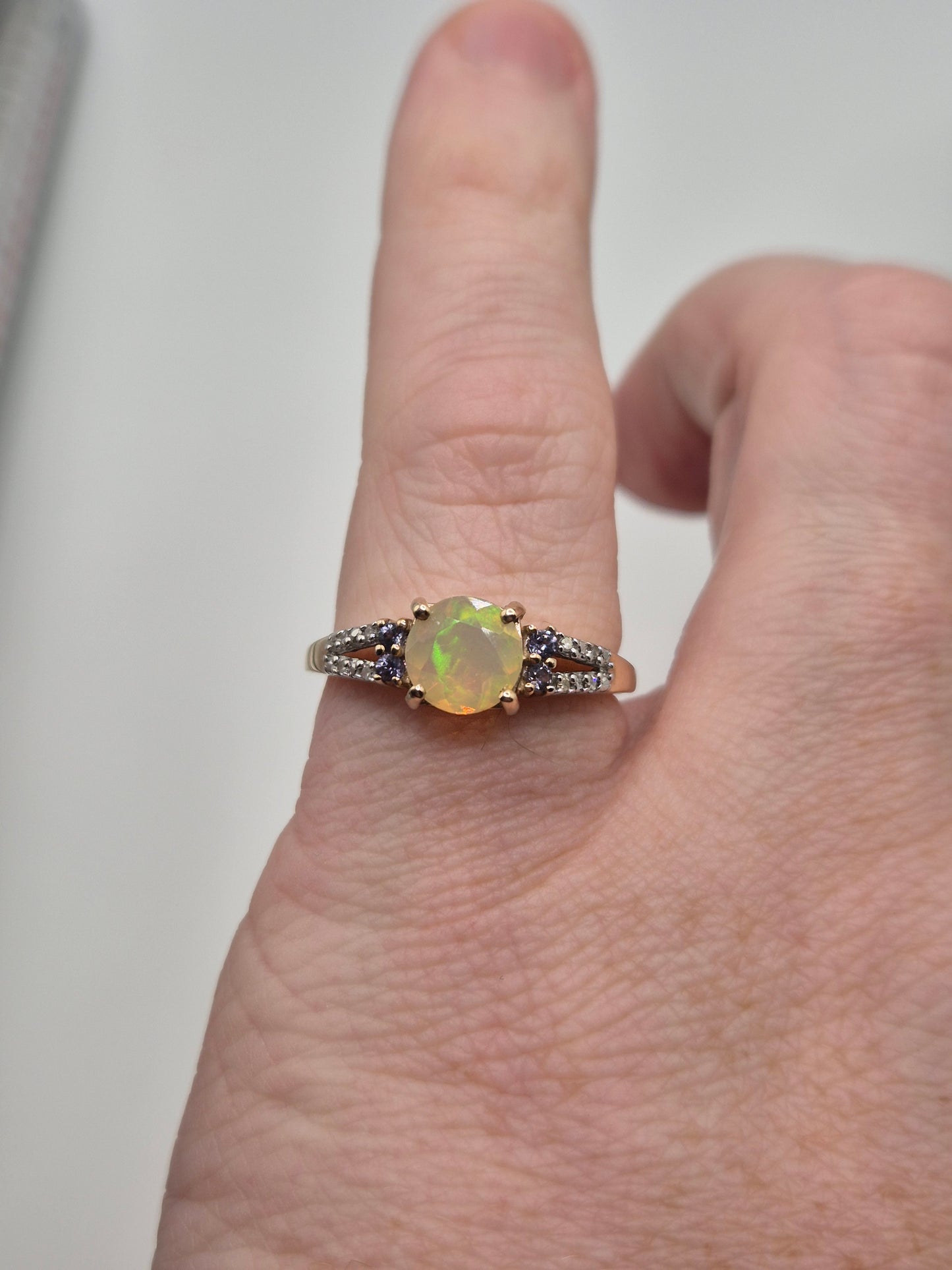 9ct gold opal, colour change garnet and diamond ring