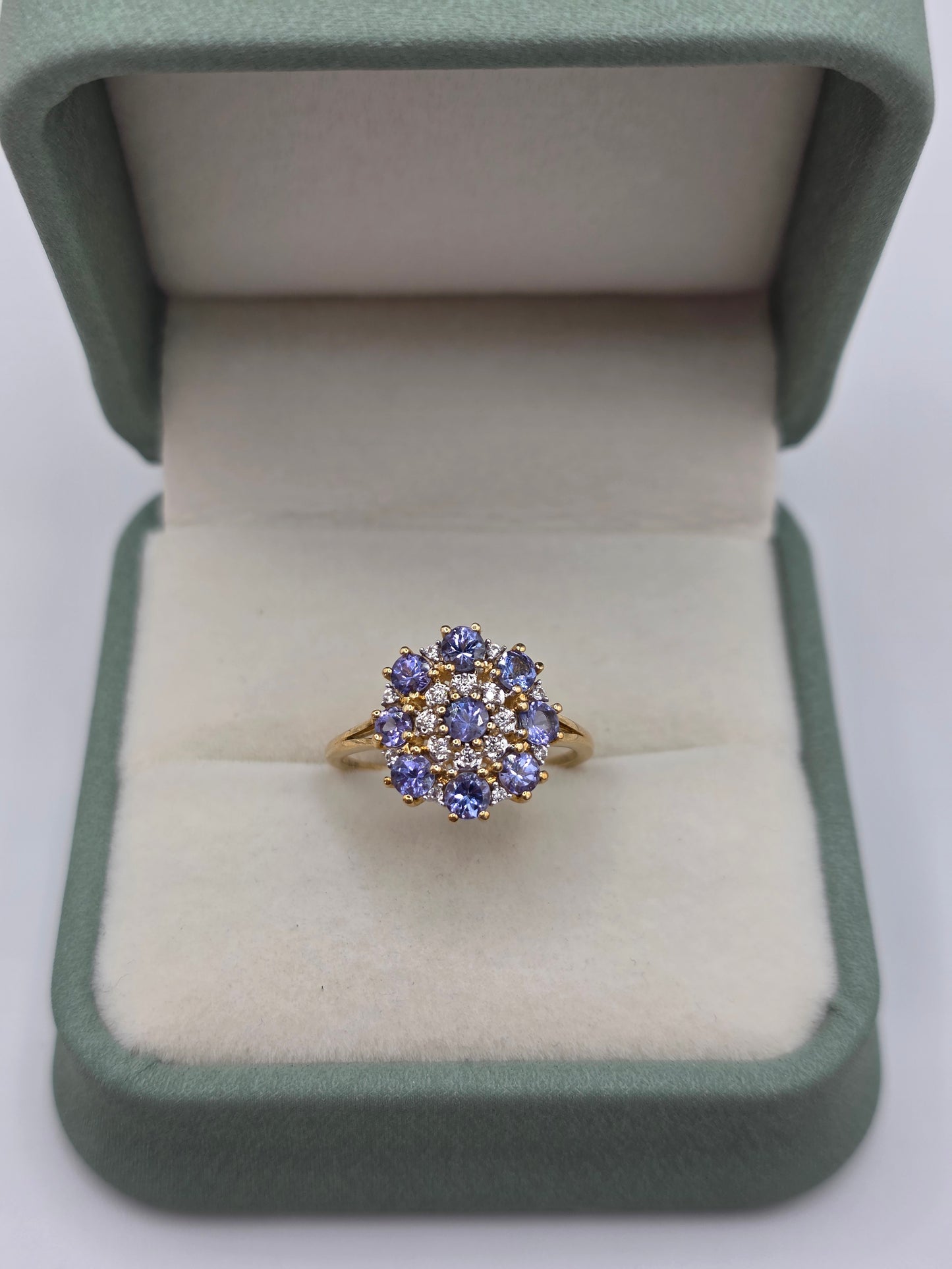 9ct gold iolite and diamond ring