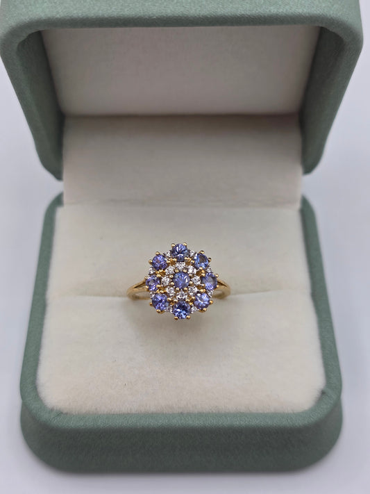 9ct gold iolite and diamond ring