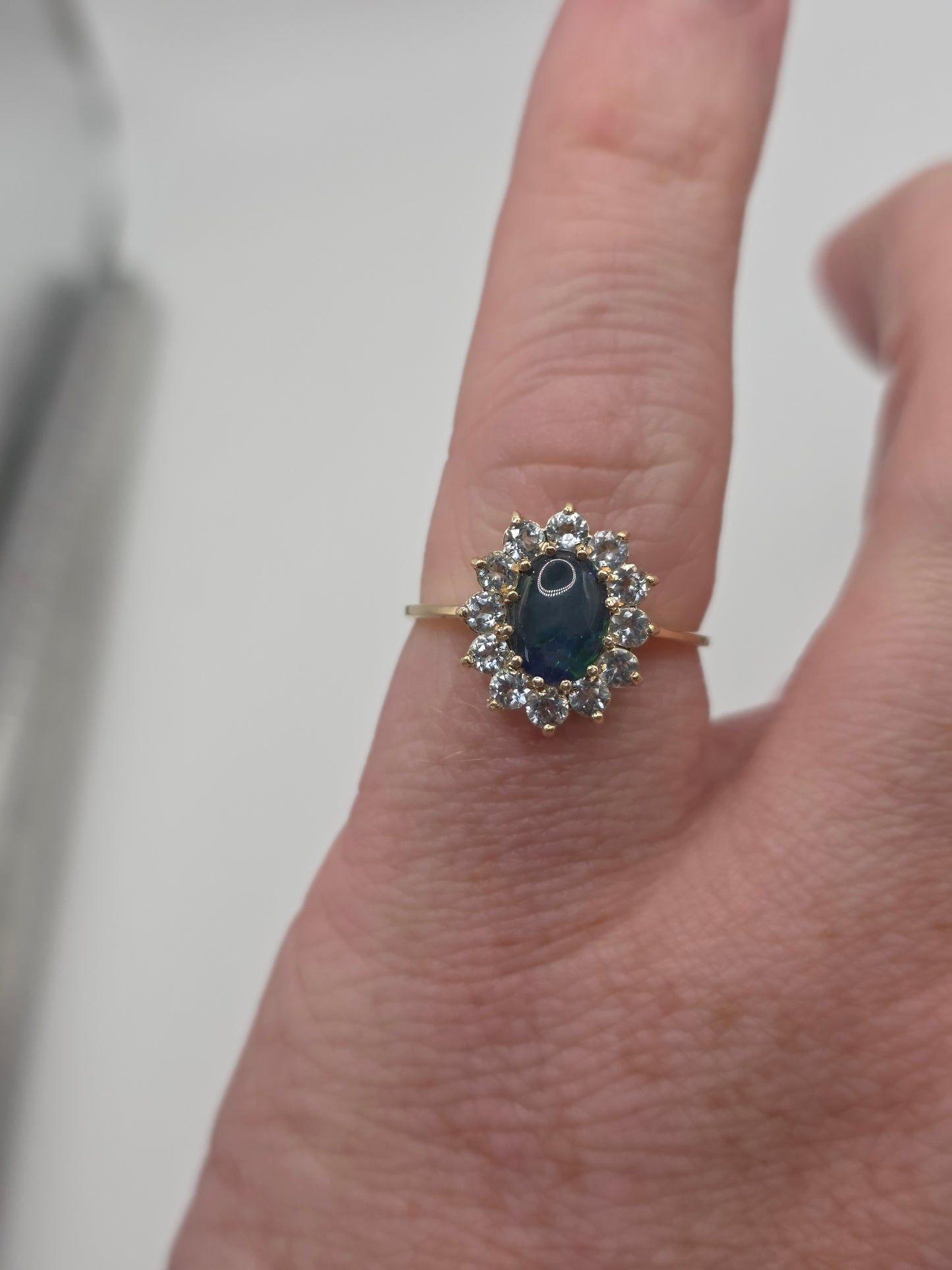 9ct gold opal triplet and topaz ring