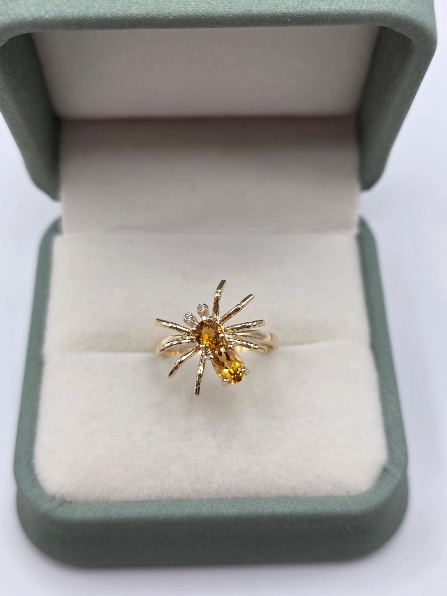 9ct gold citrine and diamond spider ring