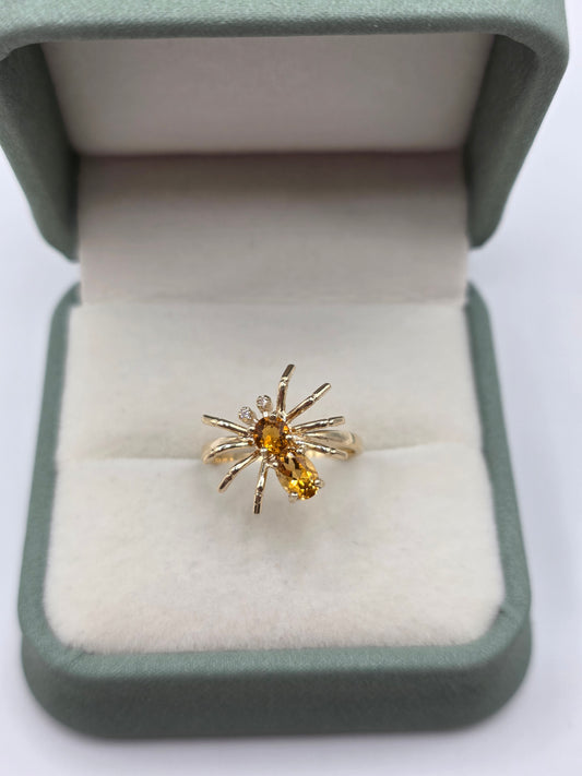 9ct gold citrine and diamond spider ring