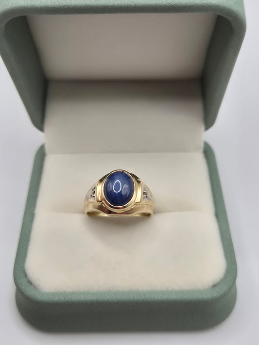 9ct gold star sapphire and diamond ring
