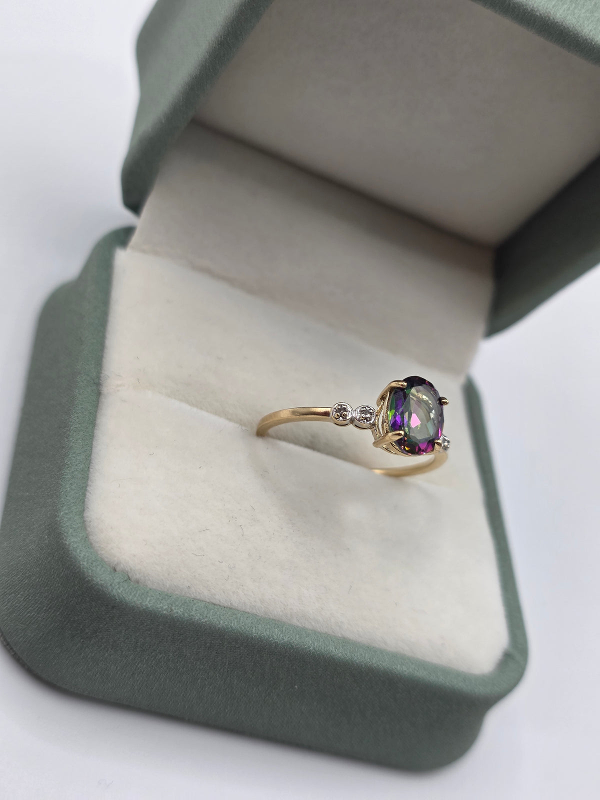 9ct gold mystic topaz and diamond ring