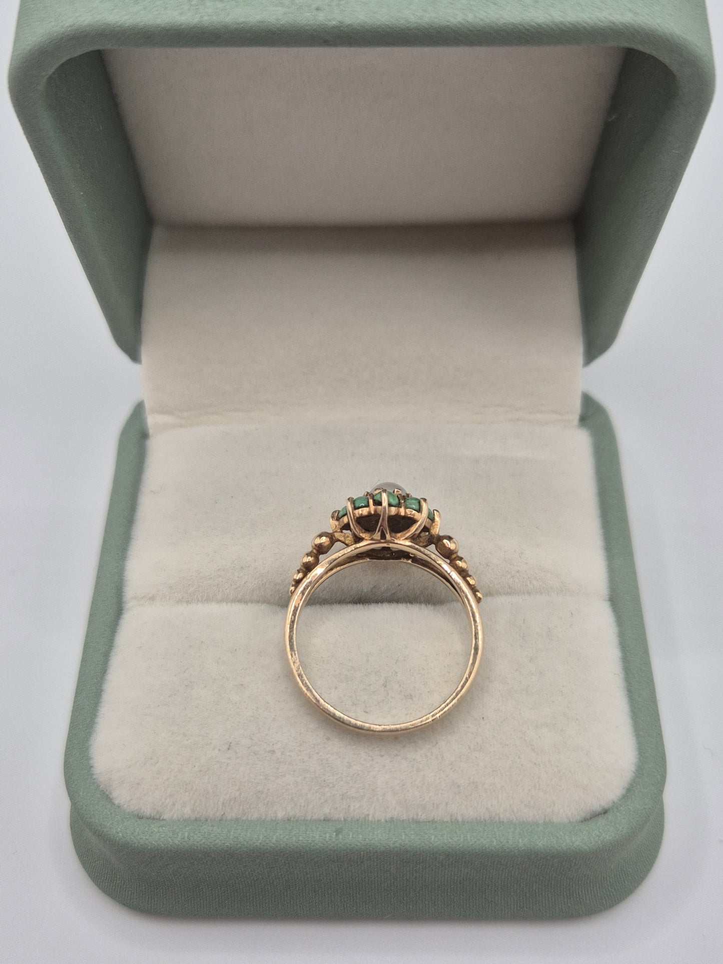 Vintage 9ct gold pearl and turquoise ring
