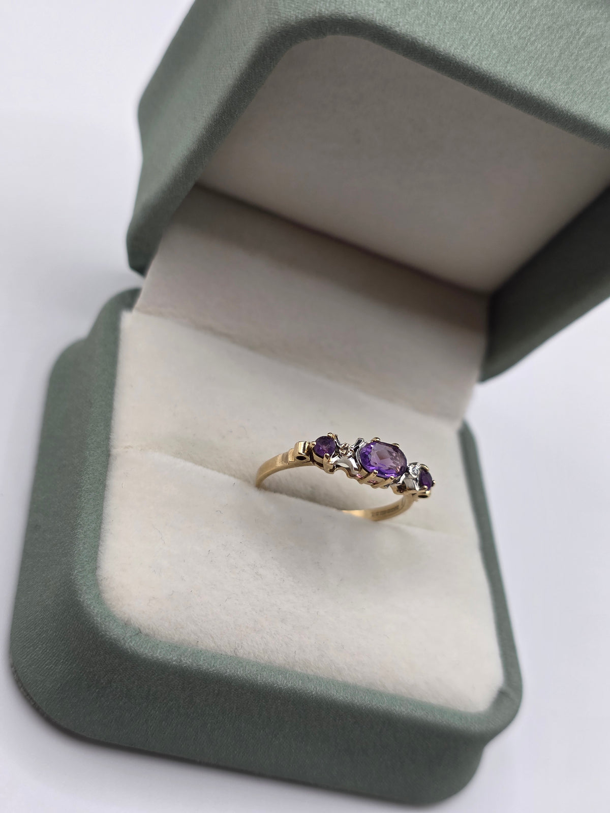 9ct two tone gold amethyst and diamond ring