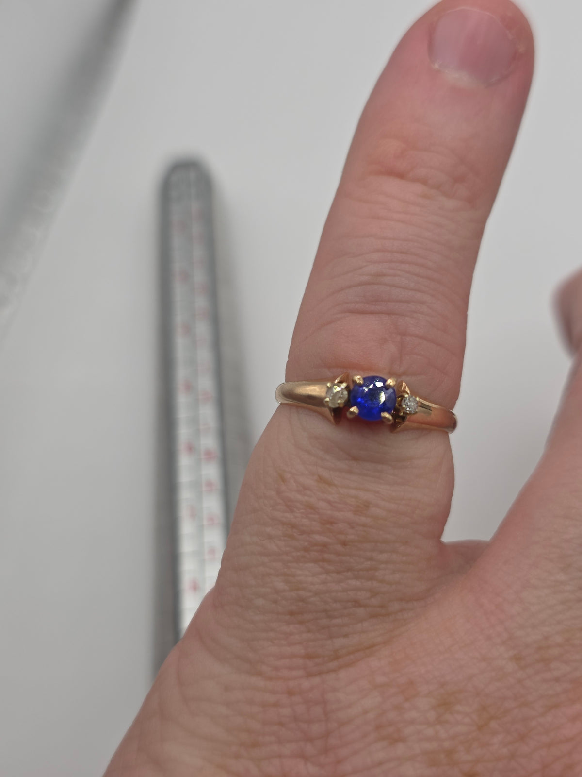 9ct rose gold synthetic sapphire and diamond ring