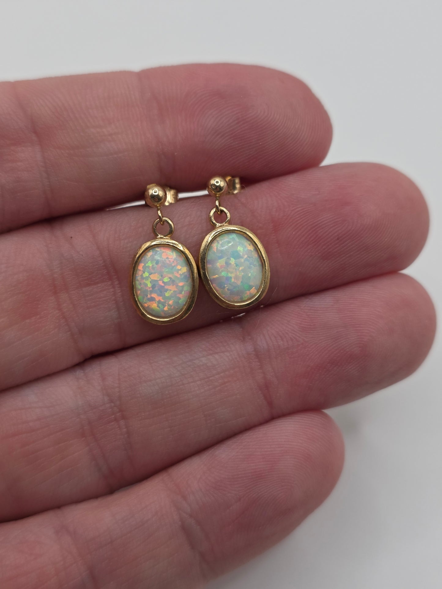 9ct gold synthetic opal earrings