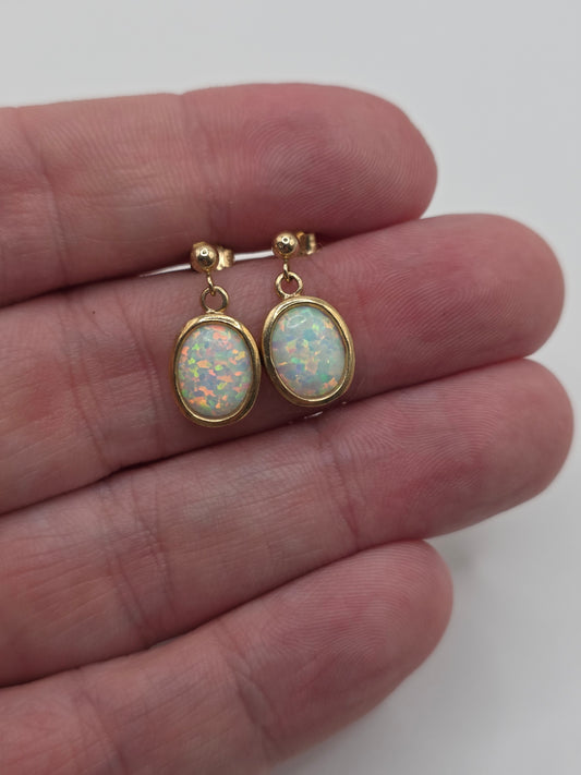 9ct gold synthetic opal earrings