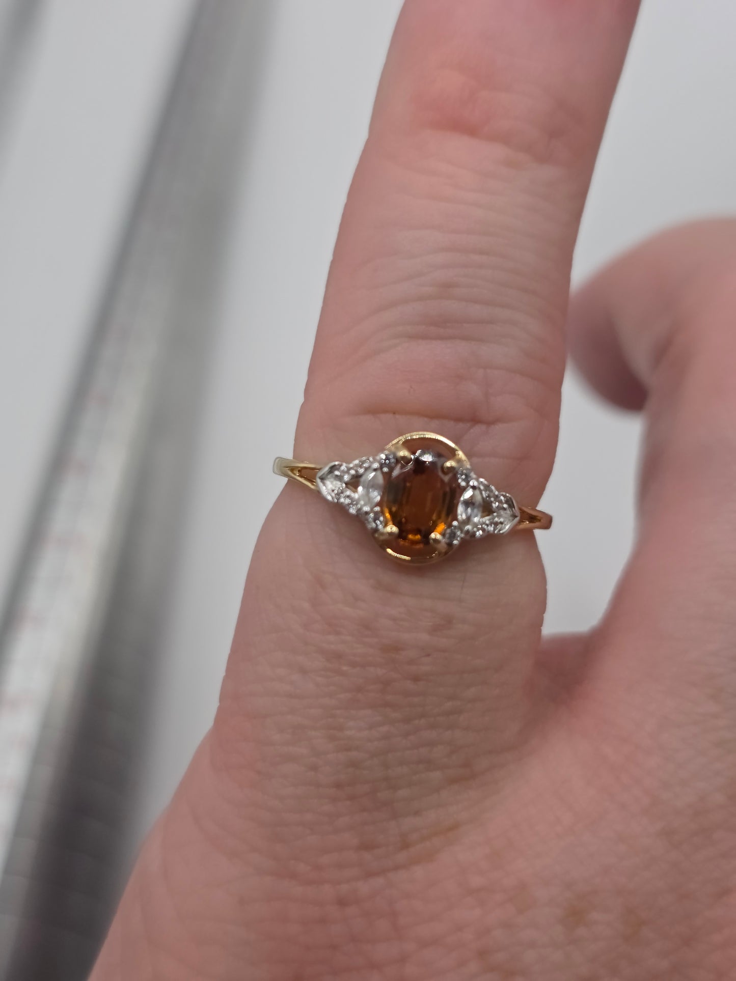 9ct gold orange topaz and zircon ring