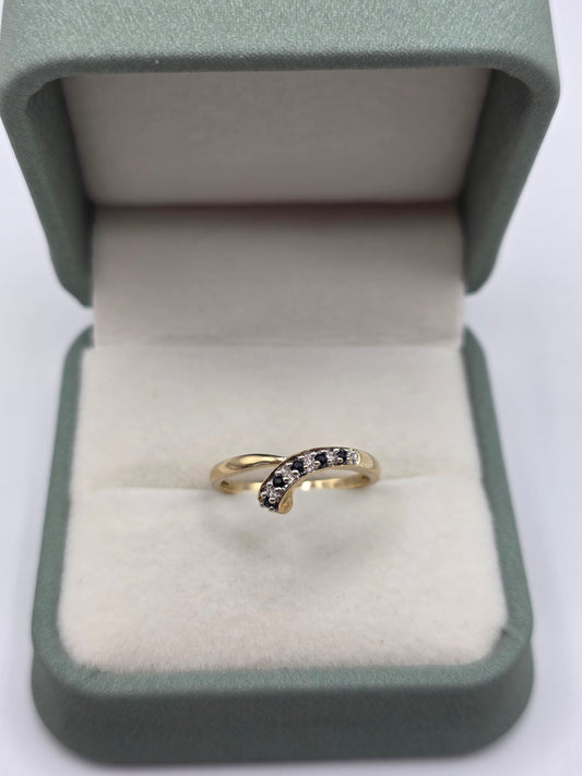 9ct gold sapphire and diamond wishbone ring