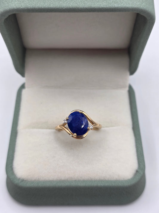9ct gold lapis lazuli and diamond ring