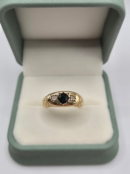 9ct gold sapphire and diamond gypsy ring