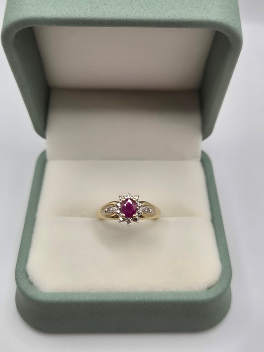 9ct gold ruby and diamond ring