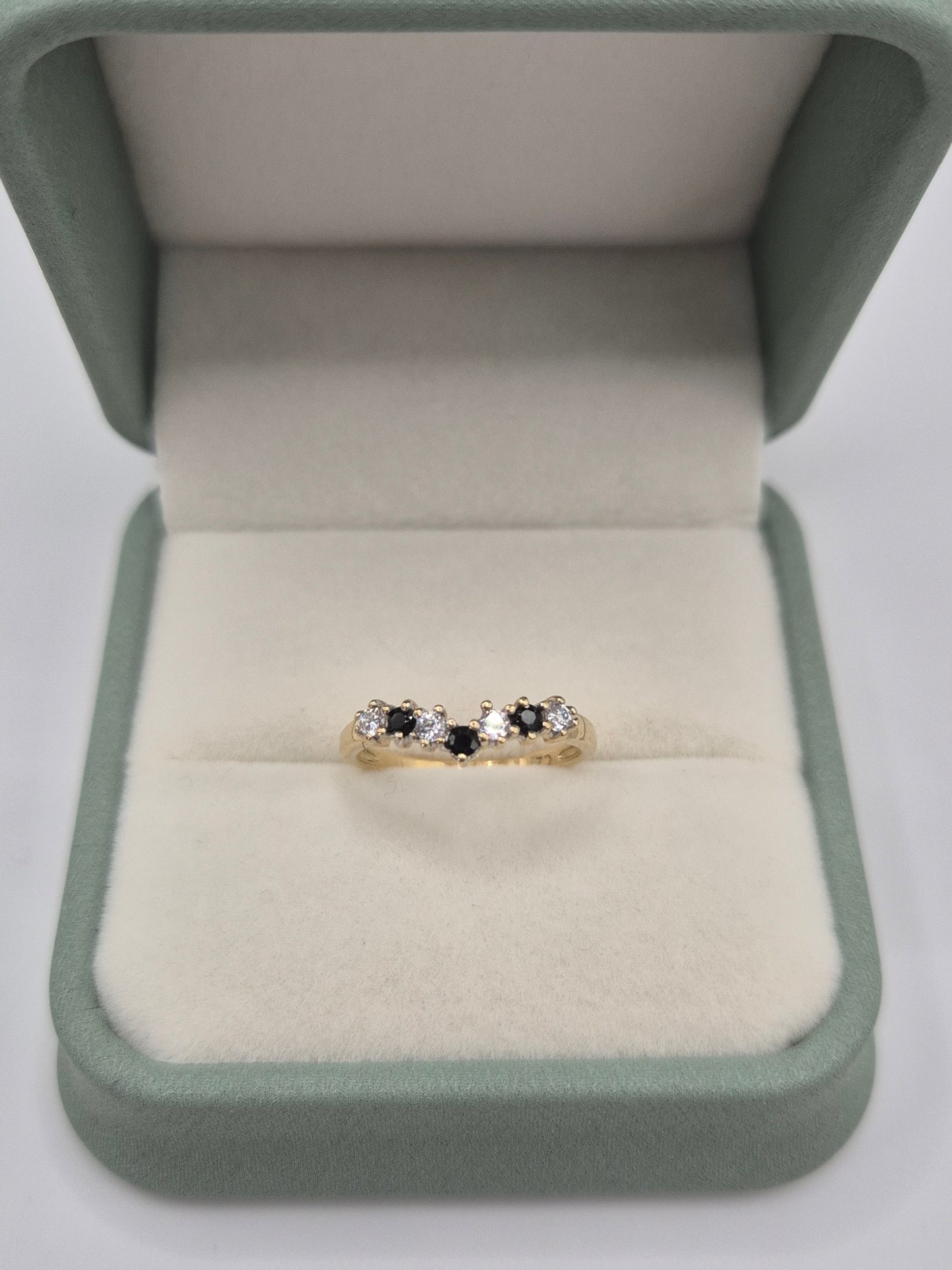 9ct gold sapphire and cz wishbone ring