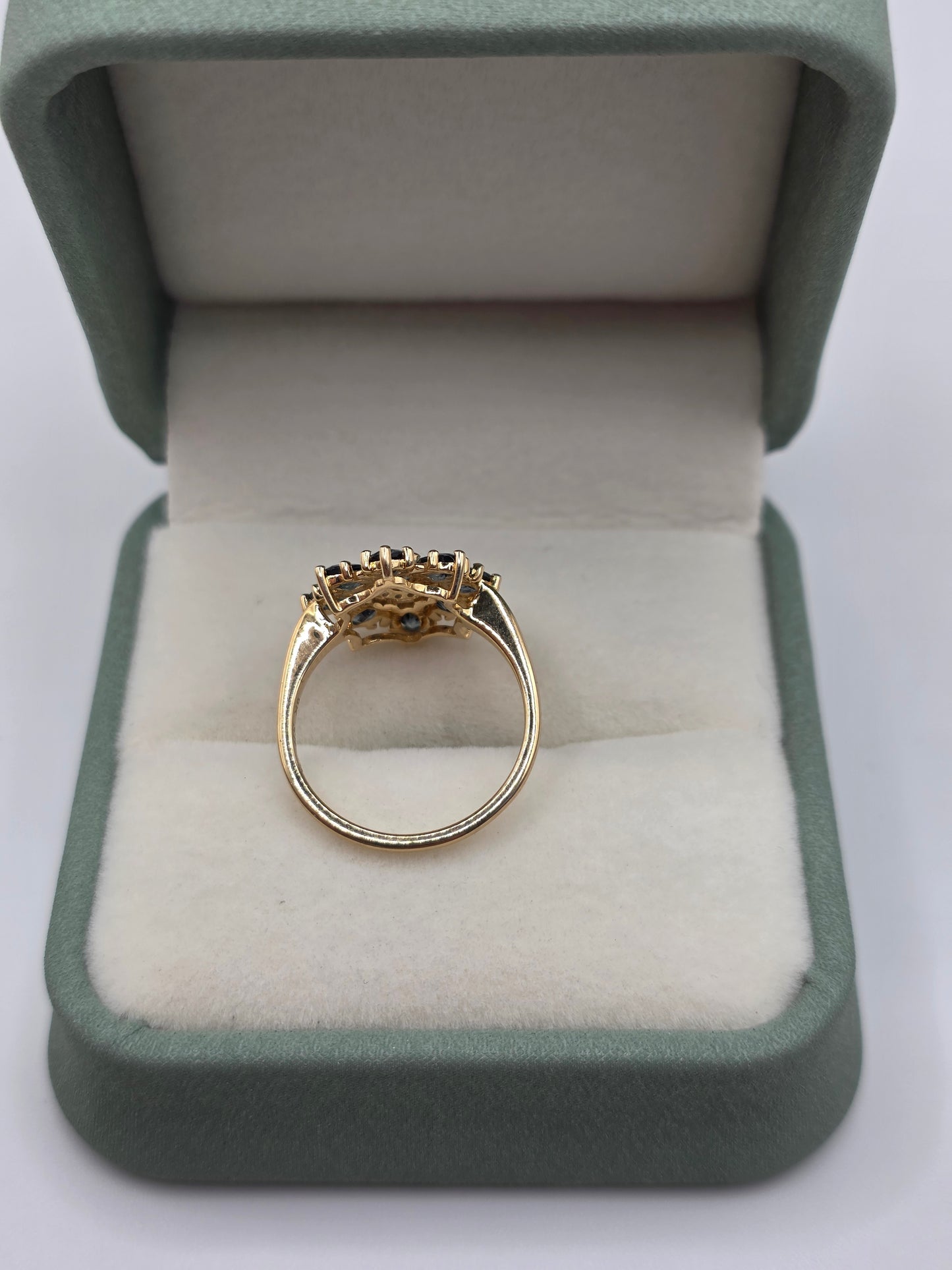 9ct gold sapphire and white topaz ring