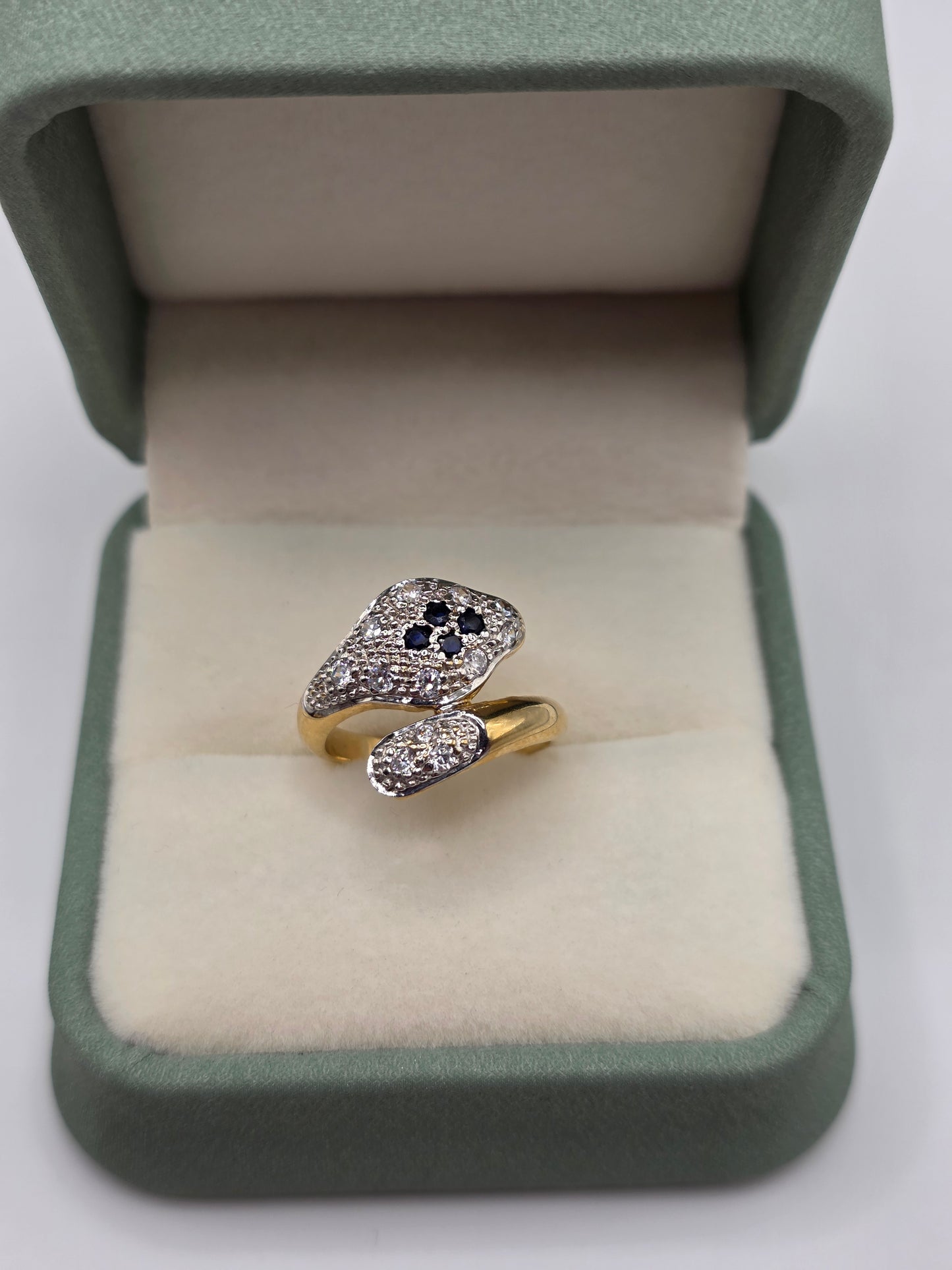 9ct gold sapphire and cz cobra ring