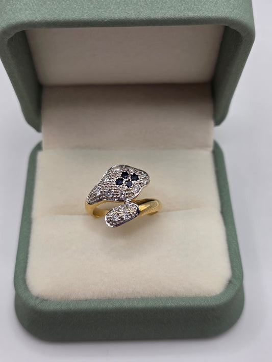 9ct gold sapphire and cz cobra ring