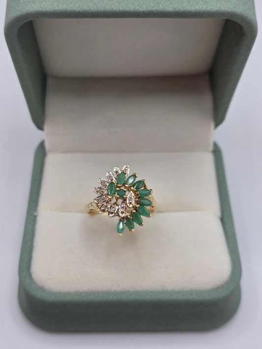 9ct gold emerald and diamond ring