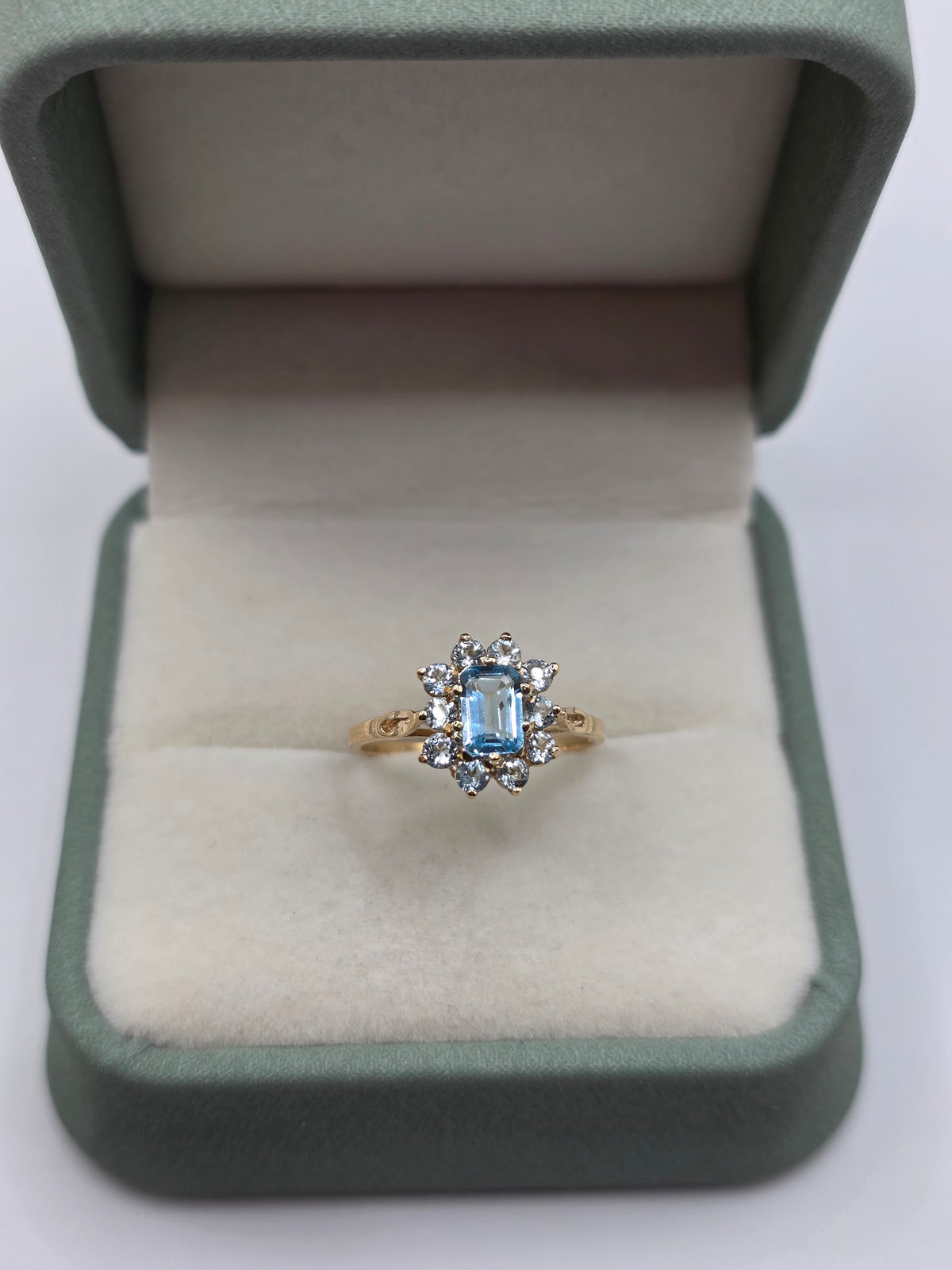 9ct gold topaz and aquamarine cluster ring