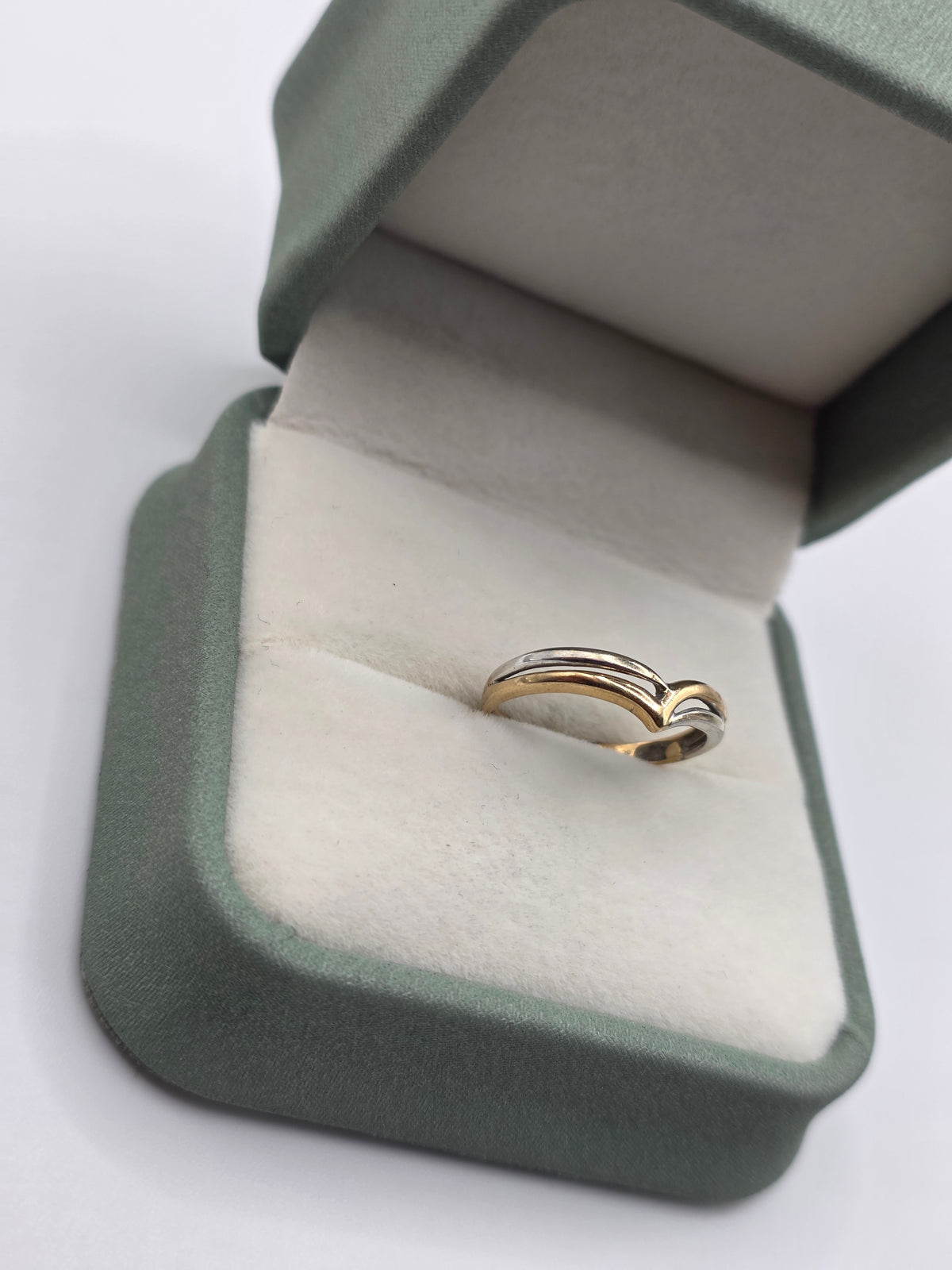 9ct two tone gold wishbone ring