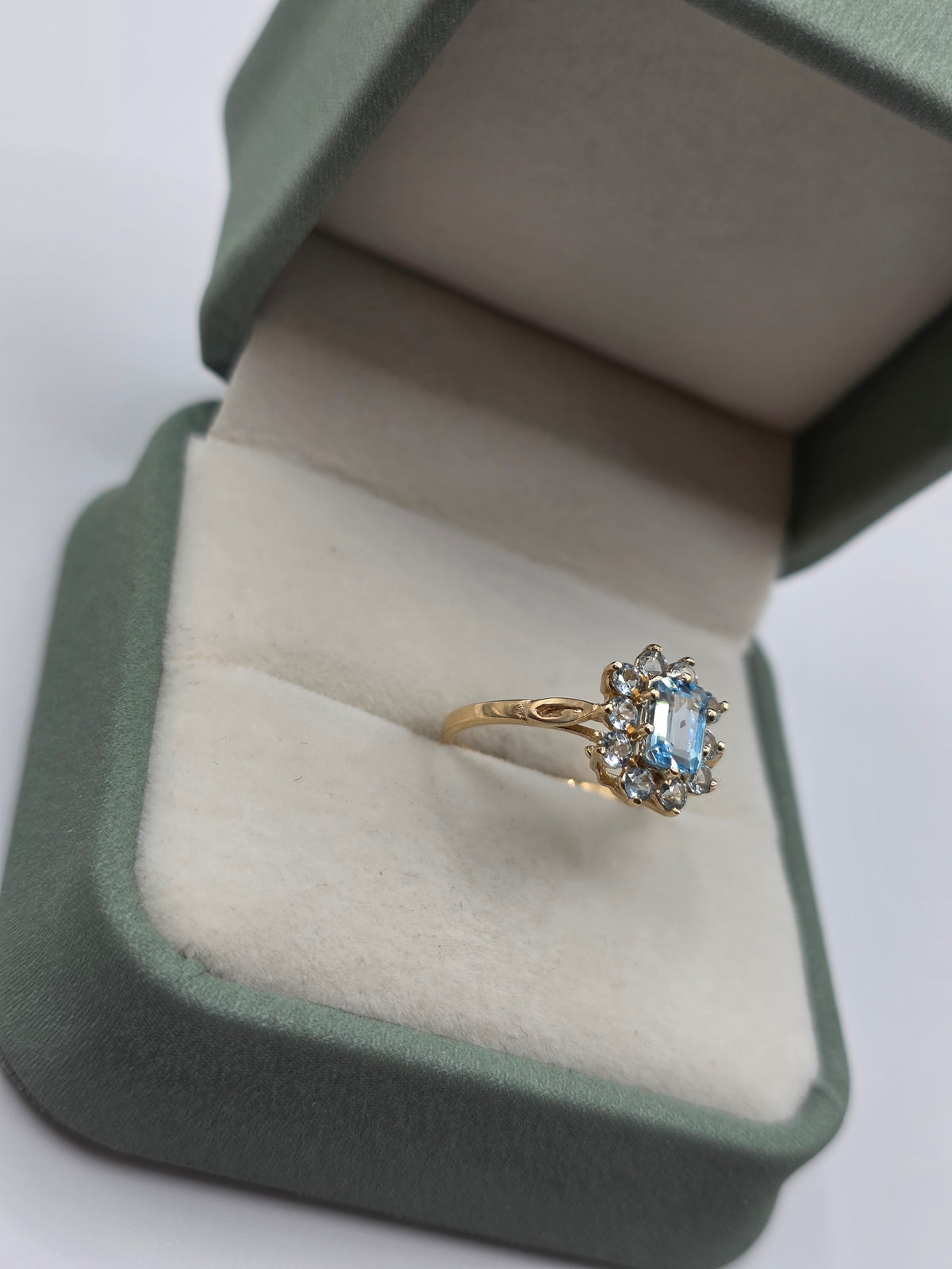 9ct gold topaz and aquamarine cluster ring