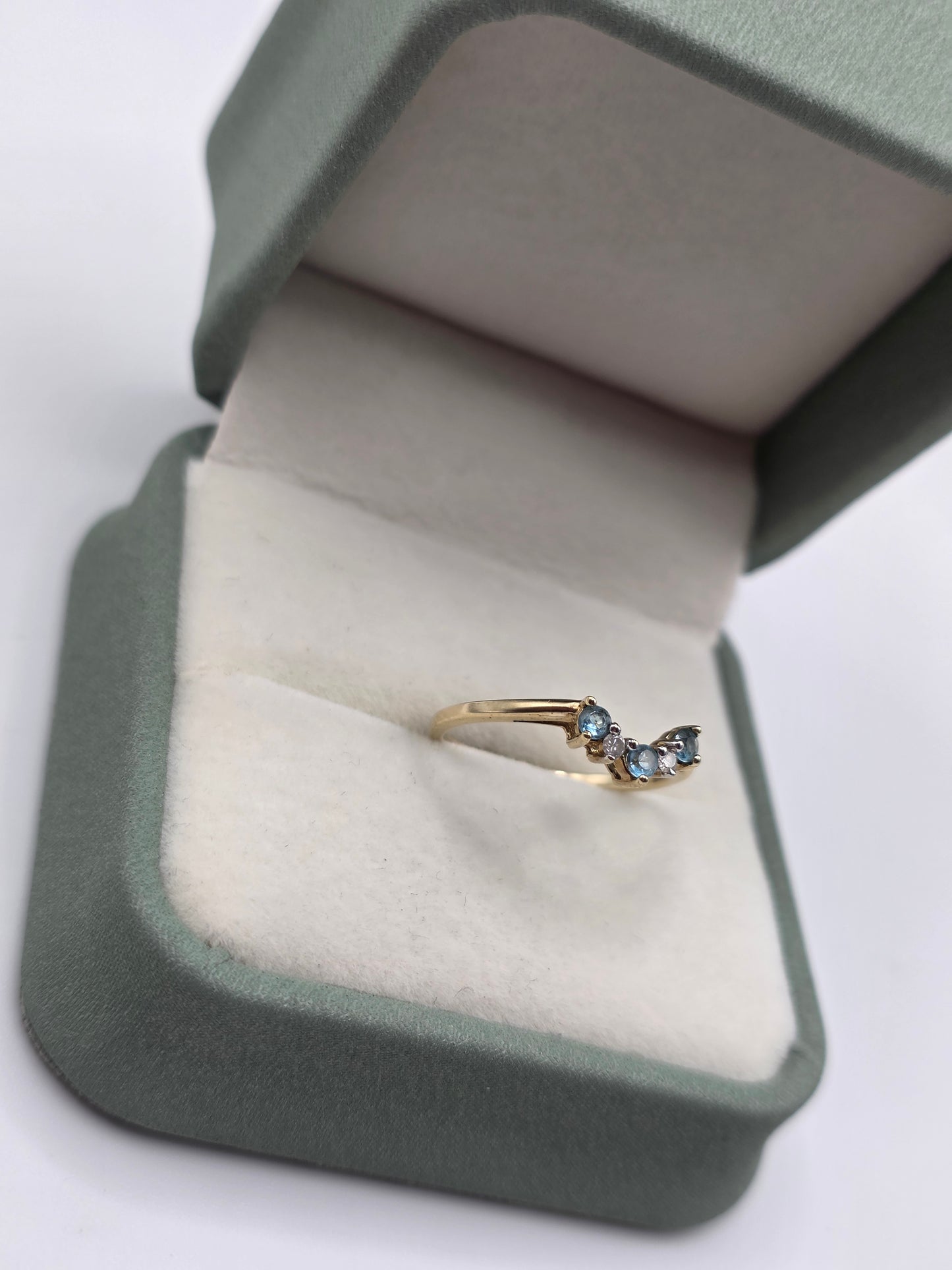 9ct gold topaz and diamond wishbone ring
