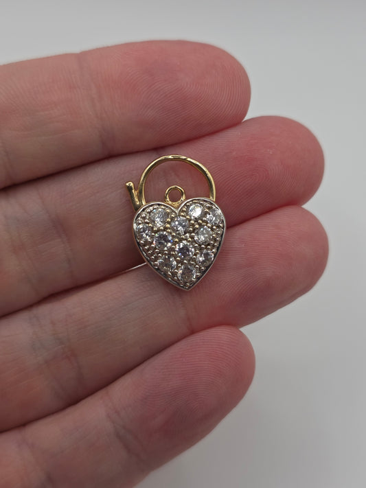 9ct gold cz heart padlock