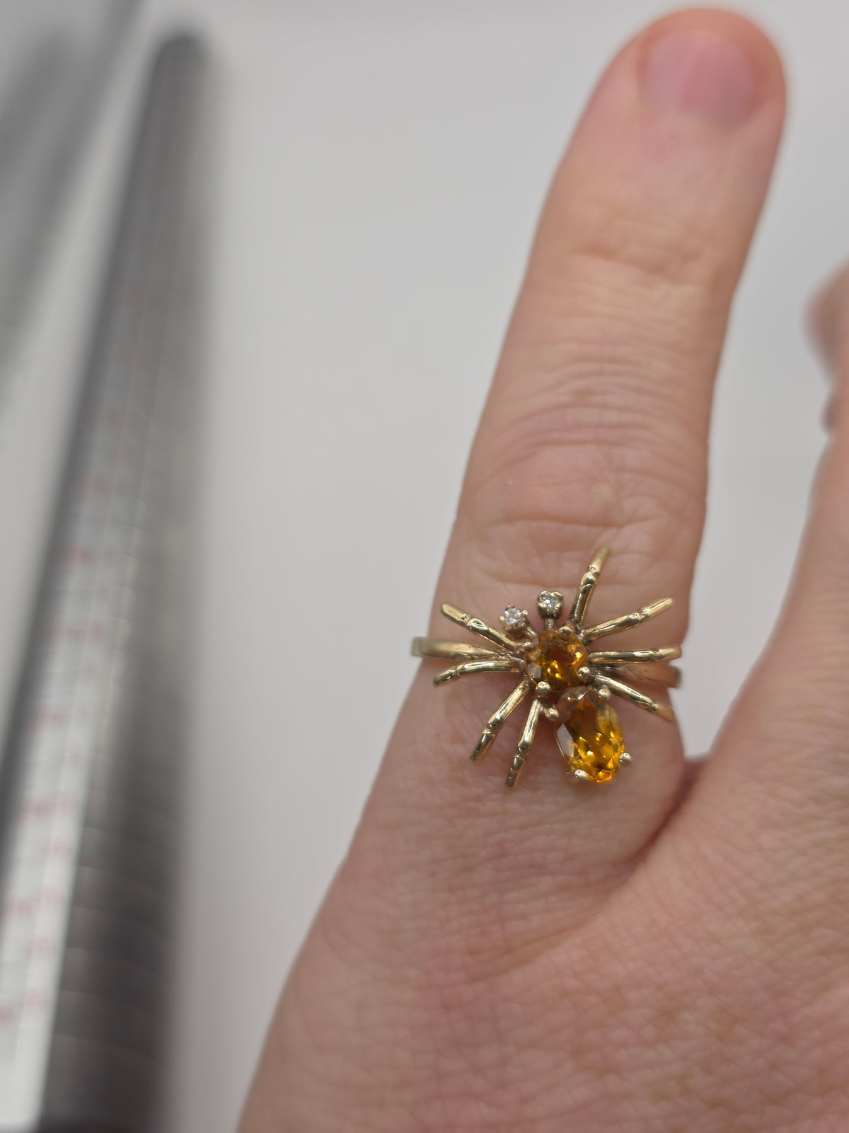 9ct gold citrine and diamond spider ring