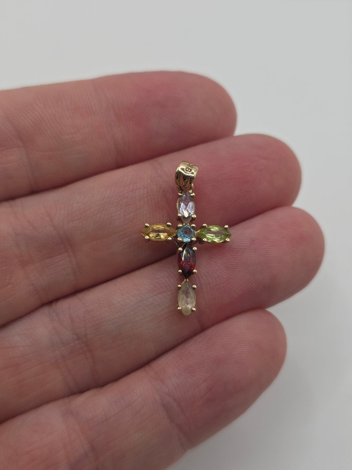 9ct gold multigem cross pendant