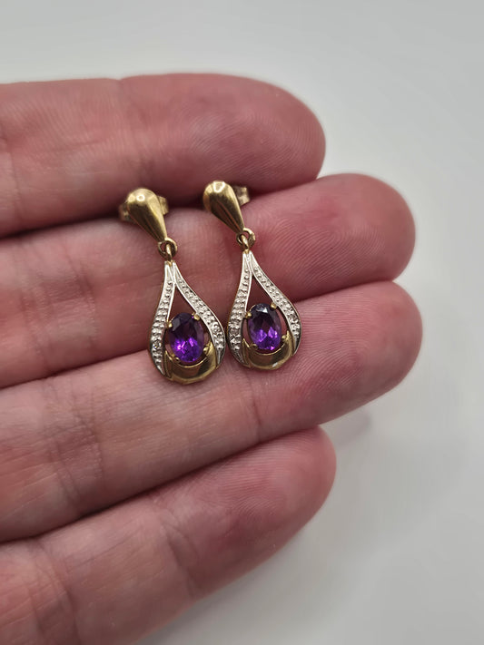 9ct gold amethyst and diamond earrings
