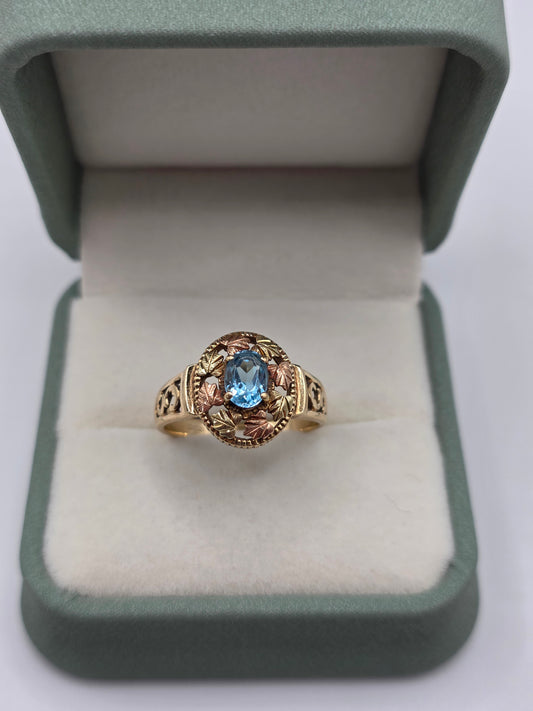 Heavy 9ct two tone gold topaz ring