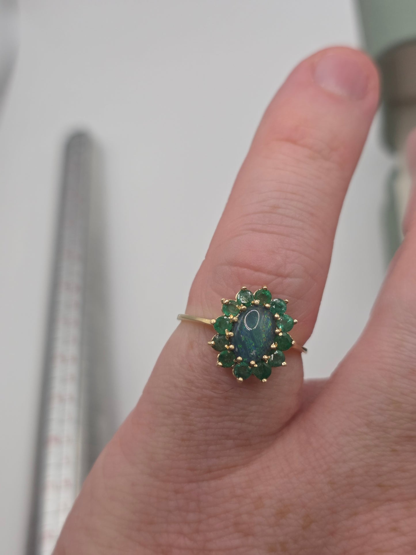 9ct gold opal triplet and emerald ring