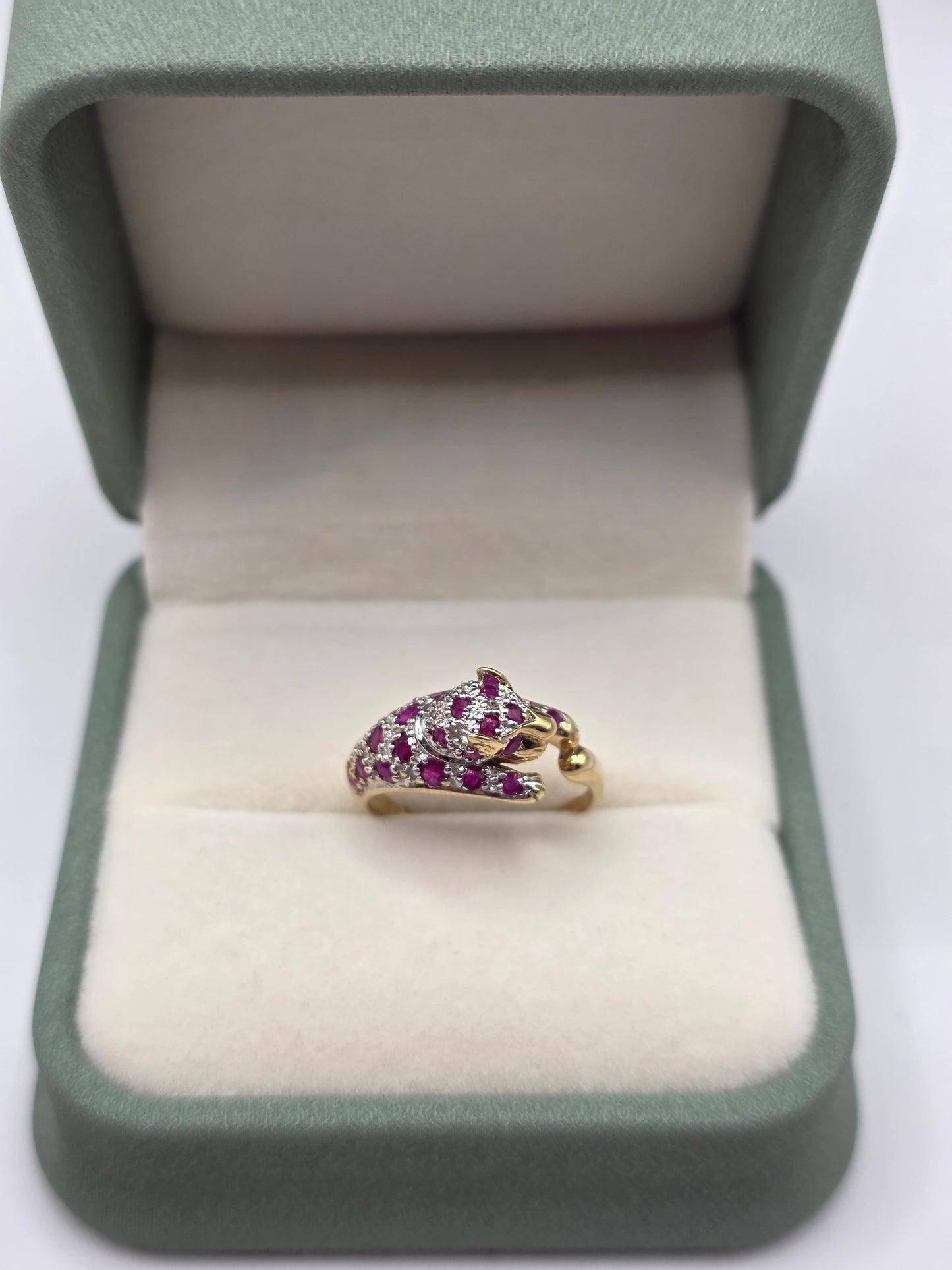 9ct gold Ruby and diamond panther ring